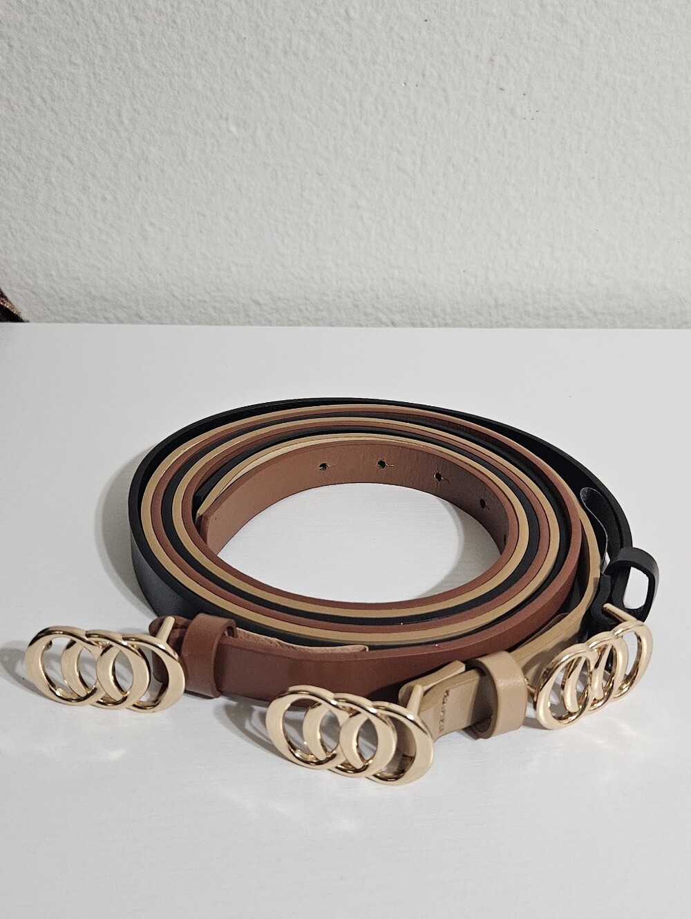 Triple-Ring Leather Belt - Brown, Tan, Black